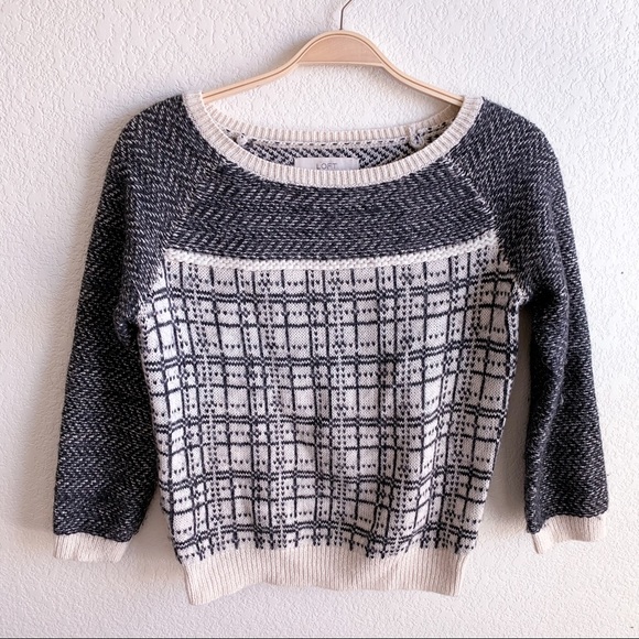 LOFT Sweaters - LOFT Grey & Ivory Plaid Knit Sweater